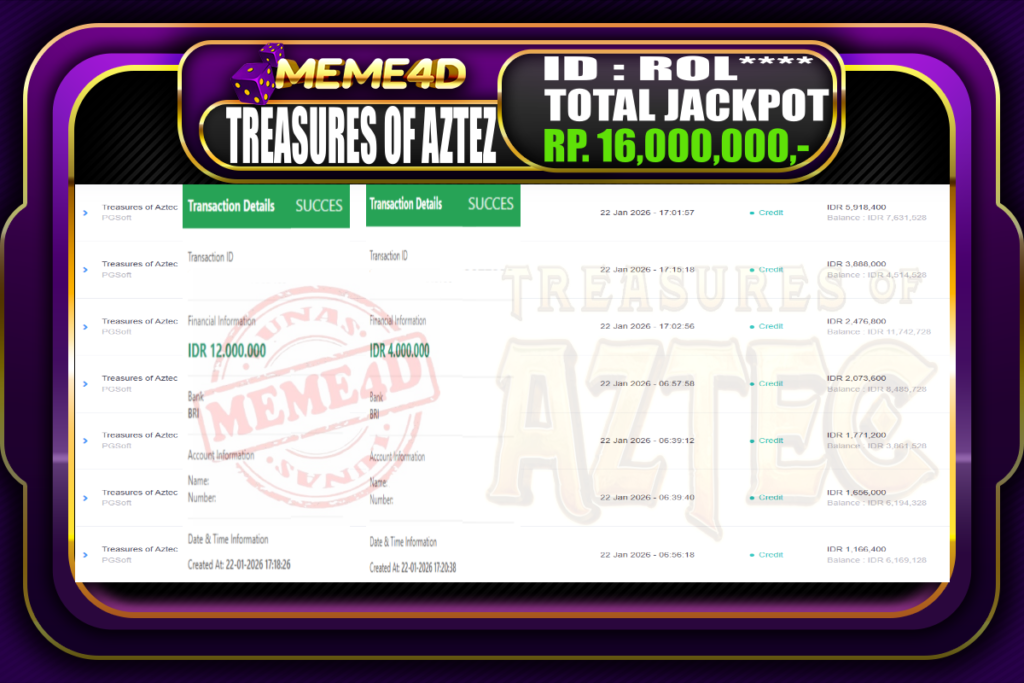 Bukti Jp MEME4D Slot Online 22 Januari 2026