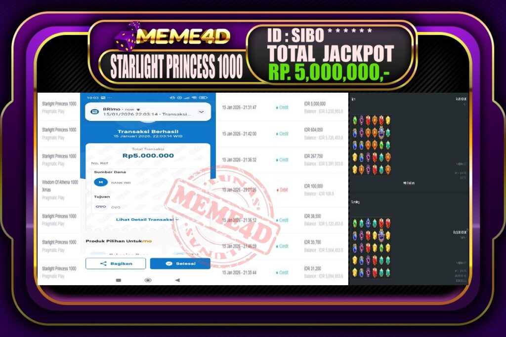 Bukti Jp MEME4D Slot Online 16 Januari 2026