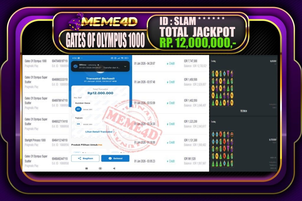 Bukti Jp MEME4D Slot Online 01 Januari 2026