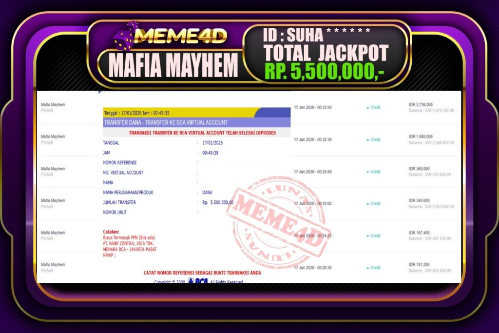 Bukti Jp MEME4D Slot Online 17 Januari 2026