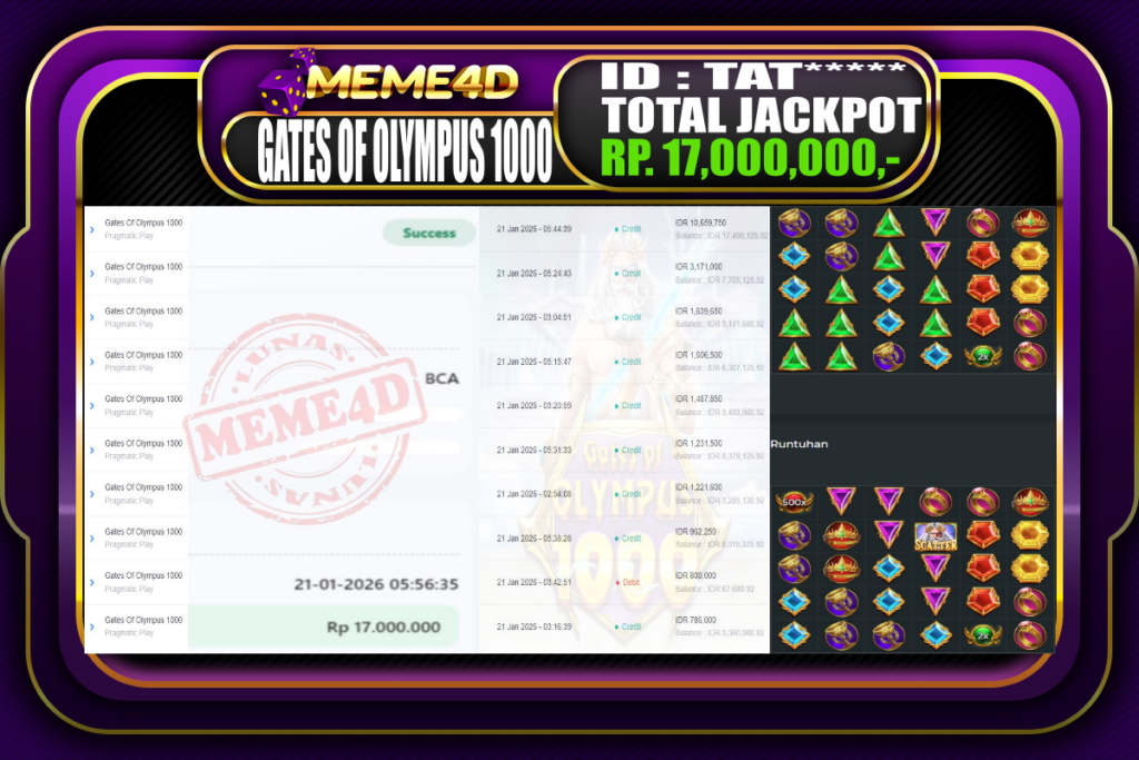 Bukti Jp MEME4D Slot Online 21 Januari 2026