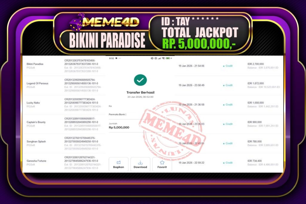 Bukti Jp MEME4D Slot Online 20 Januari 2026