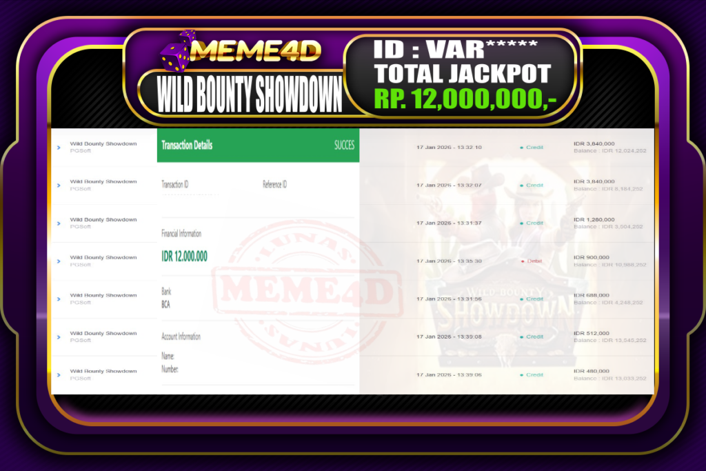 Bukti Jp MEME4D Slot Online 17 Januari 2026