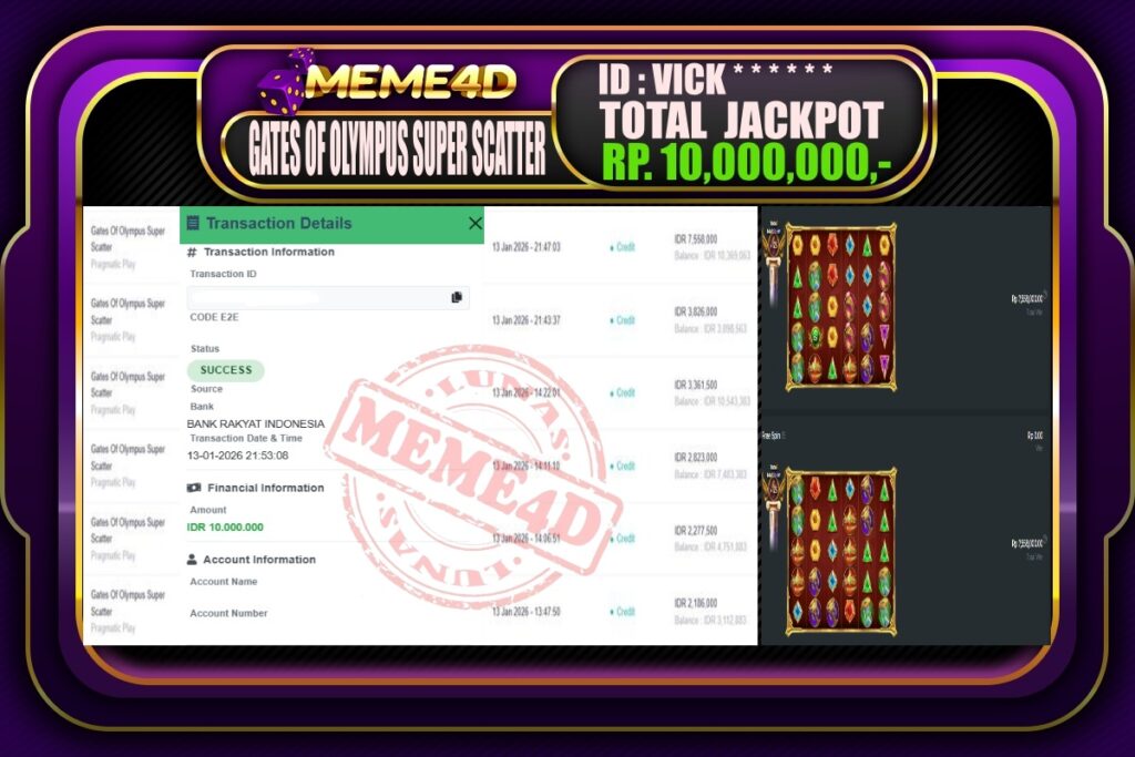 Bukti Jp MEME4D Slot Online 14 Januari 2026