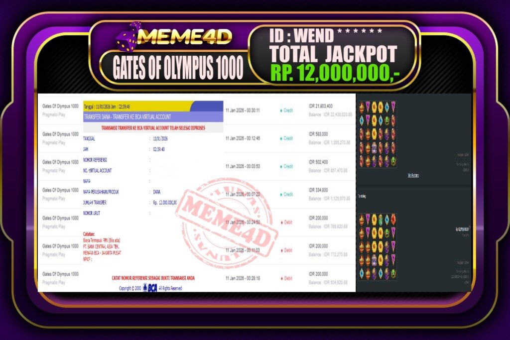 Bukti Jp MEME4D Slot Online 11 Januari 2026