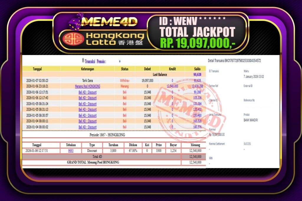 Bukti Jp MEME4D Togel Online 07 Januari 2026