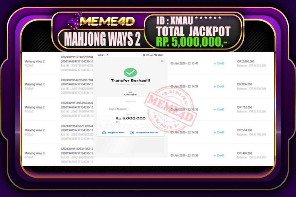 Bukti Jp MEME4D Slot Online 06 Januari 2026