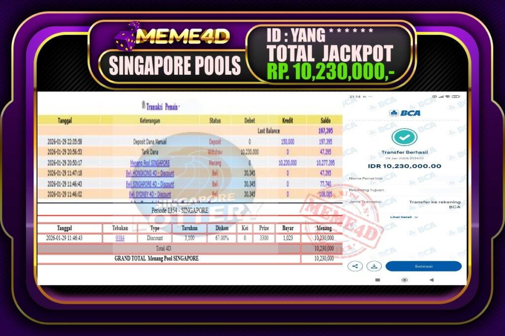 Bukti Jp MEME4D Togel Online 30 Januari 2026