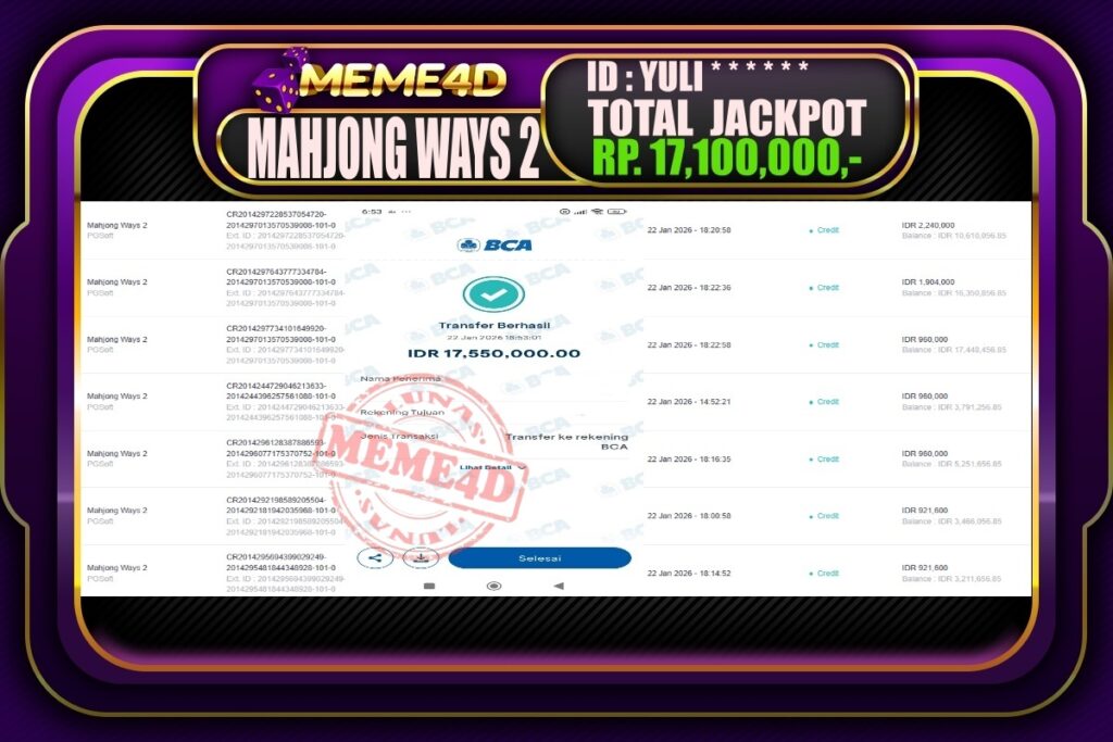 Bukti Jp MEME4D Slot Online 23 Januari 2026