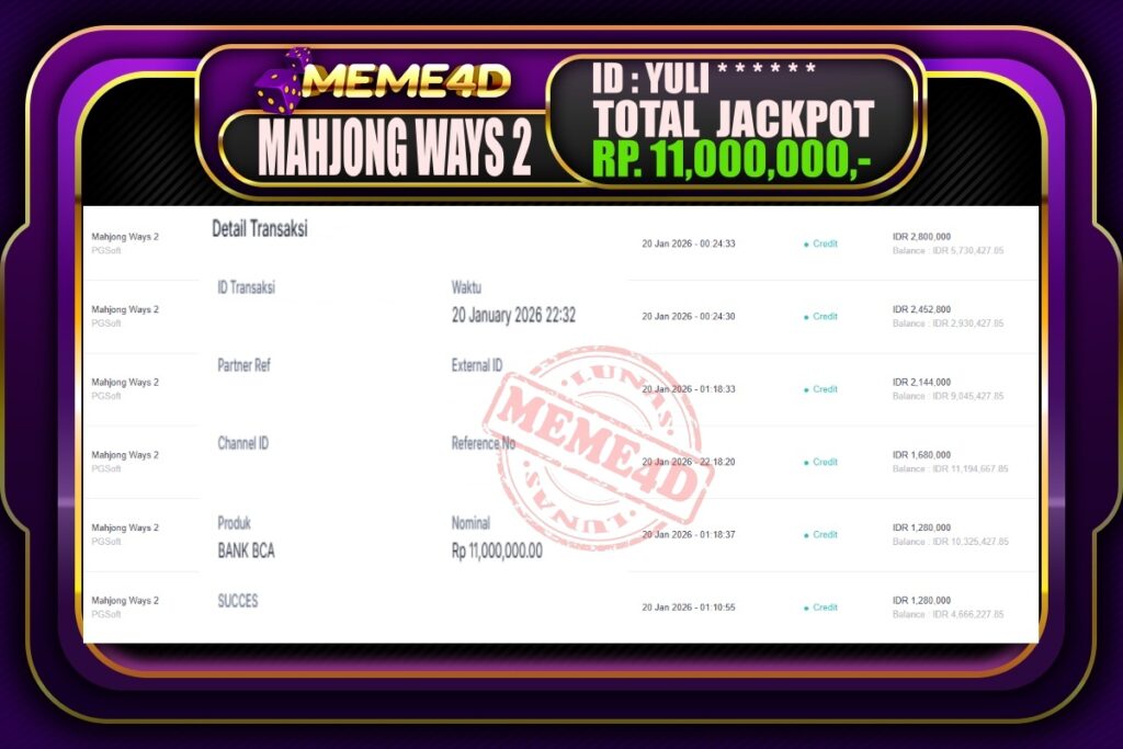 Bukti Jp MEME4D Slot Online 21 Januari 2026