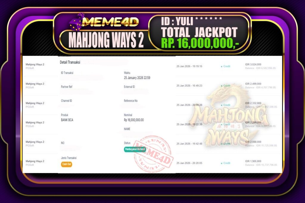 Bukti Jp MEME4D Slot Online 26 Januari 2026