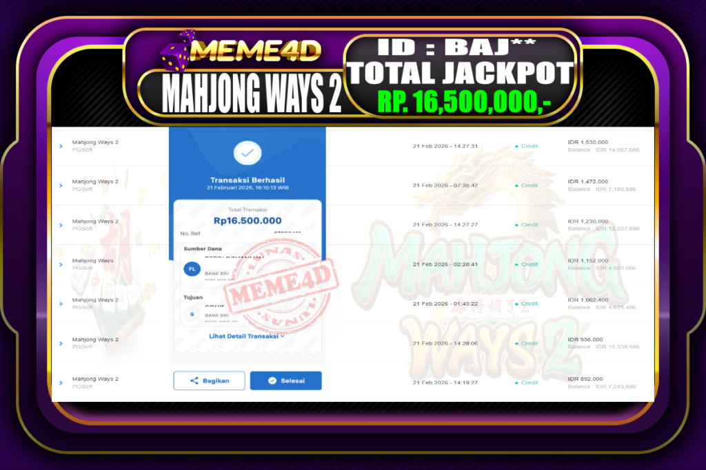 Bukti Jp MEME4D Slot Online 21 February 2026