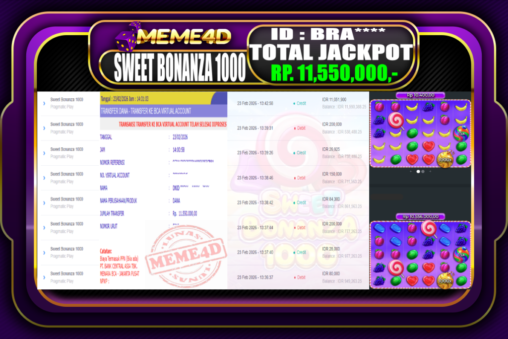 Bukti Jp MEME4D Slot Online 23 February 2026