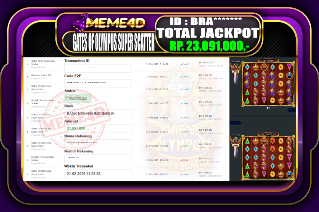 Bukti Jp MEME4D Slot Online 21 February 2026