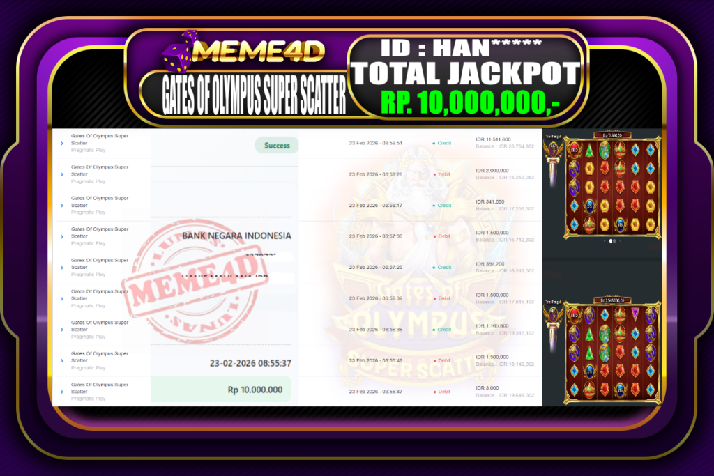 Bukti Jp MEME4D Slot Online 23 February 2026