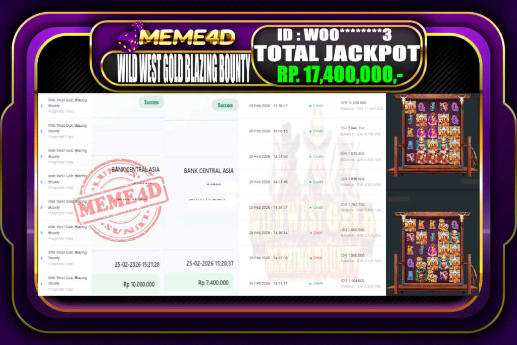 Bukti Jp MEME4D Slot Online 25 February 2026