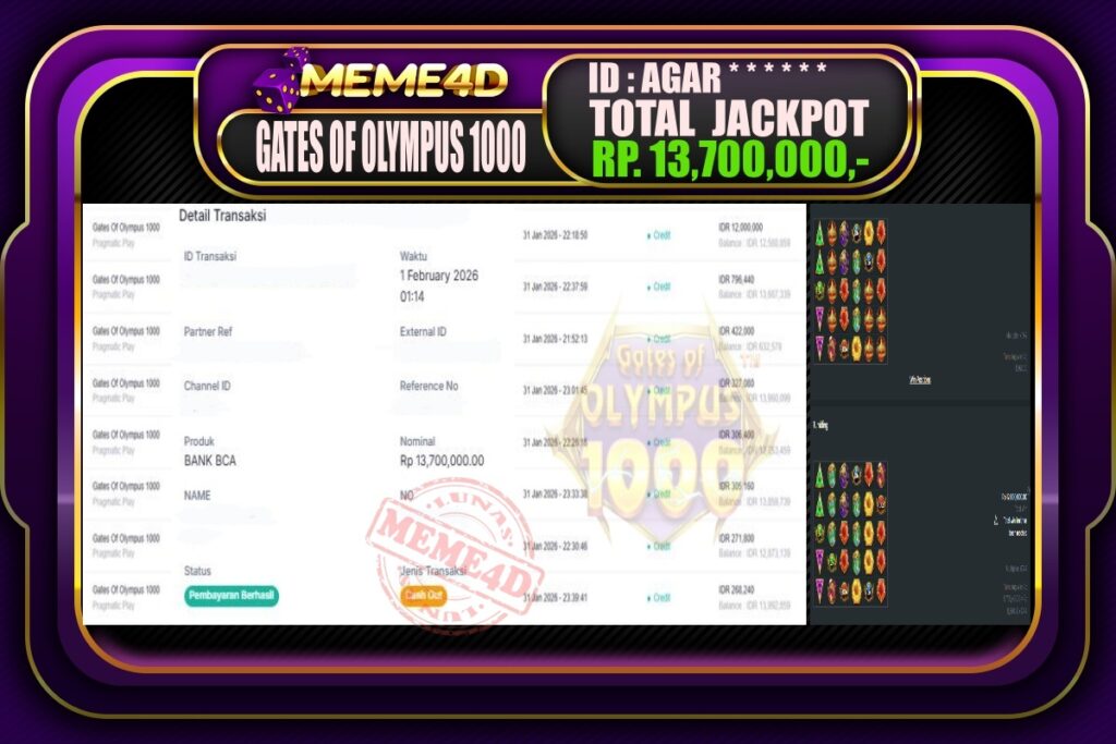 Bukti Jp MEME4D Slot Online 01 February 2026