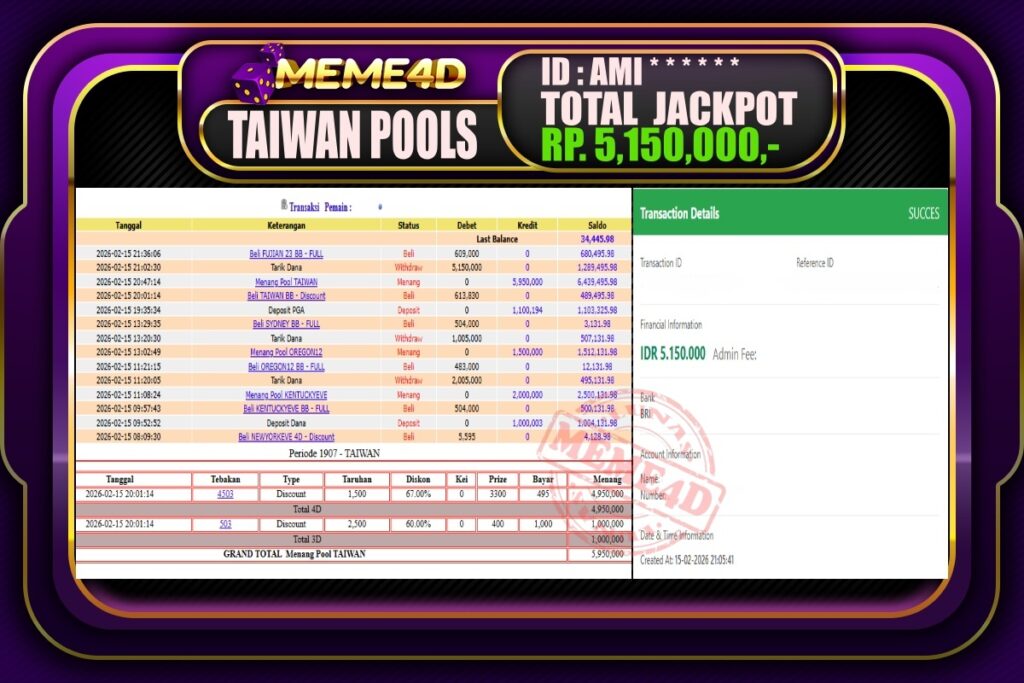 Bukti Jp MEME4D Togel Online 16 February 2026