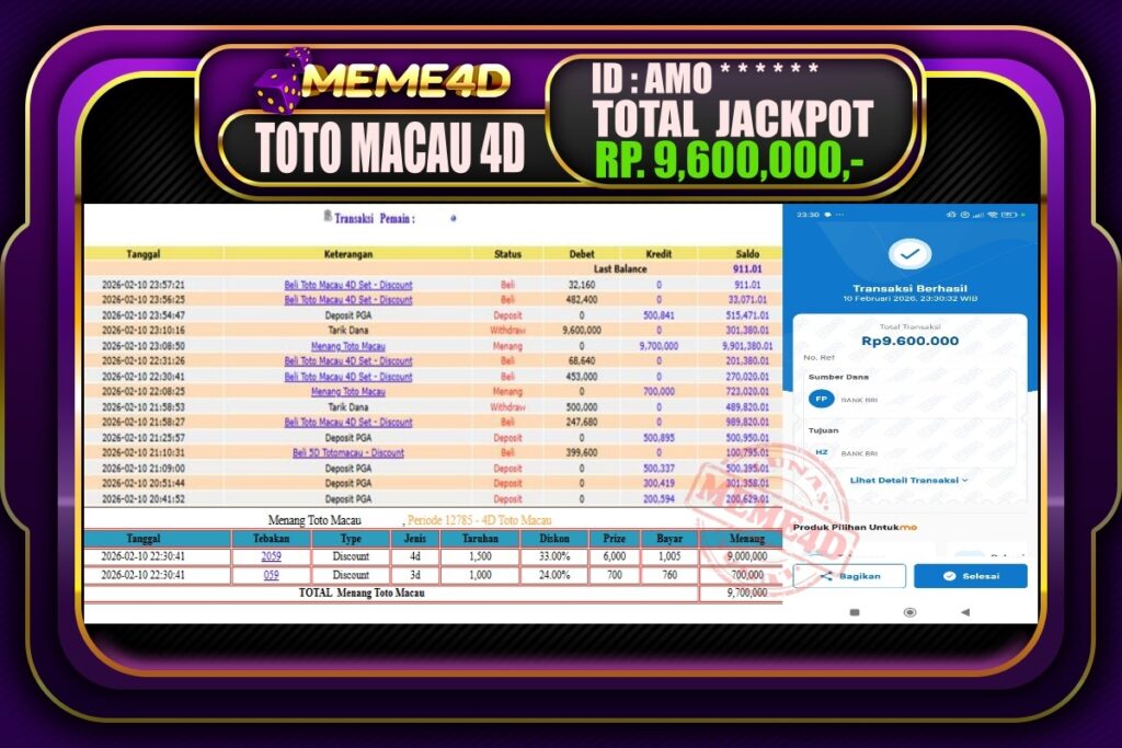 Bukti Jp MEME4D Togel Online 11 February 2026