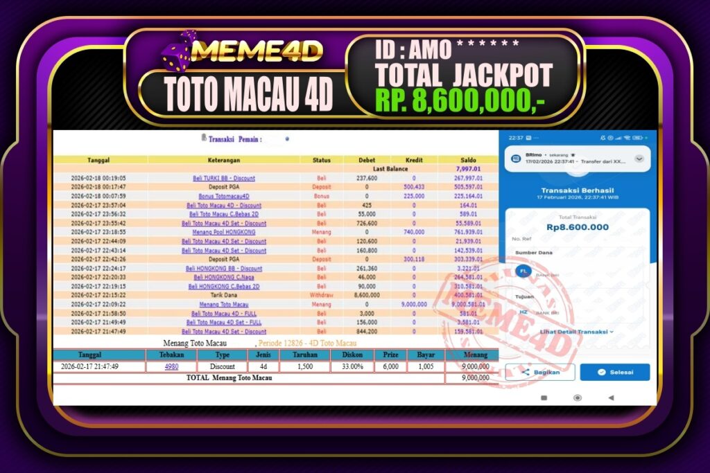 Bukti Jp MEME4D Togel Online 18 February 2026