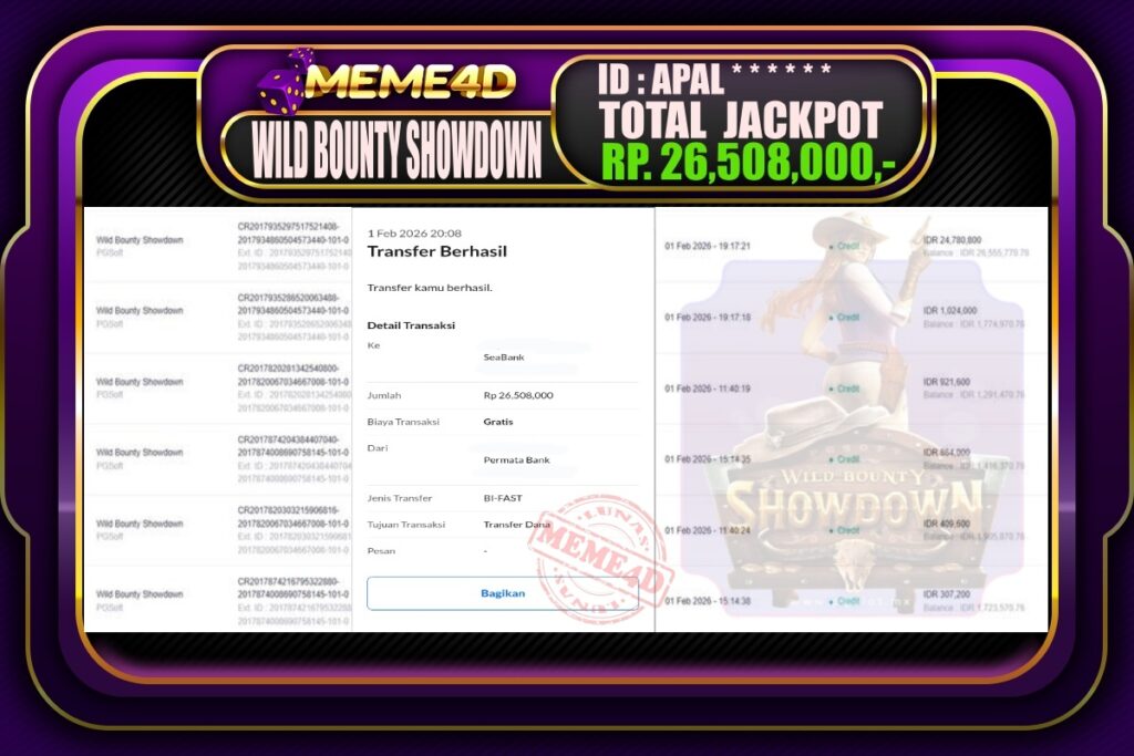 Bukti Jp MEME4D Slot Online 02 February 2026