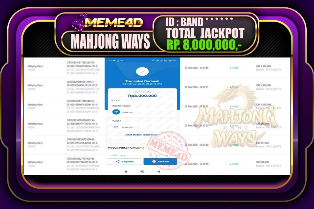 Bukti Jp MEME4D Slot Online 03 February 2026