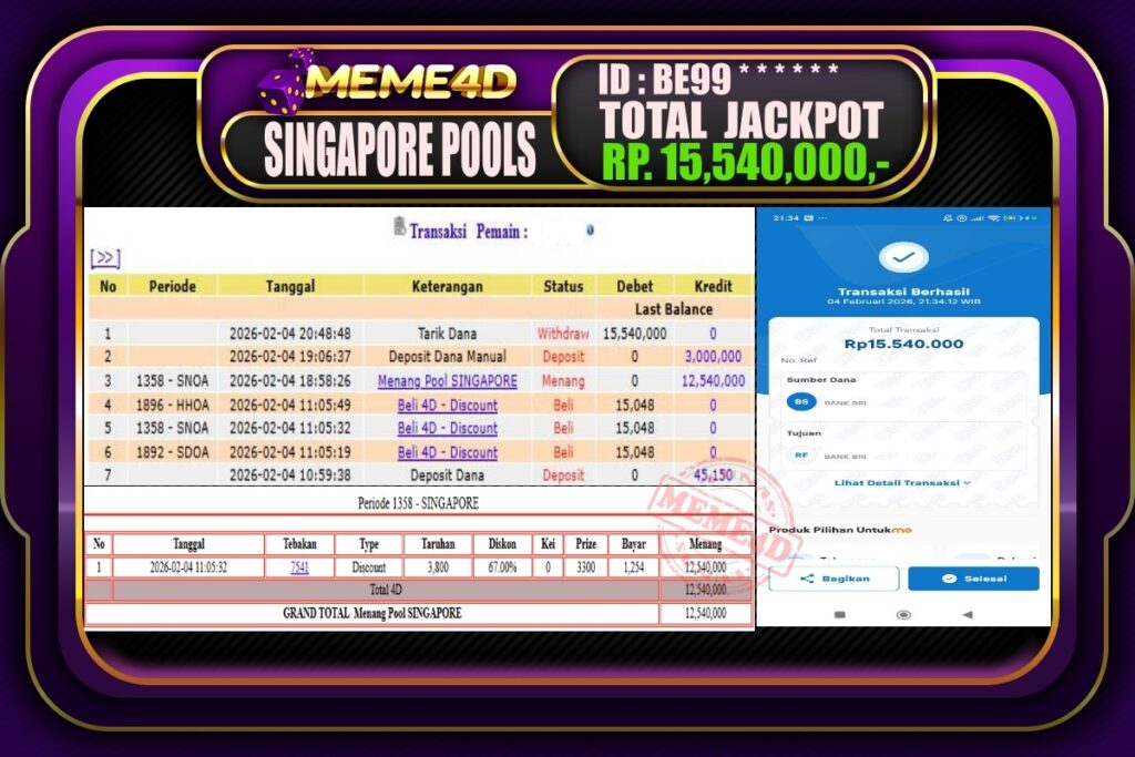 Bukti Jp MEME4D Togel Online 05 February 2026