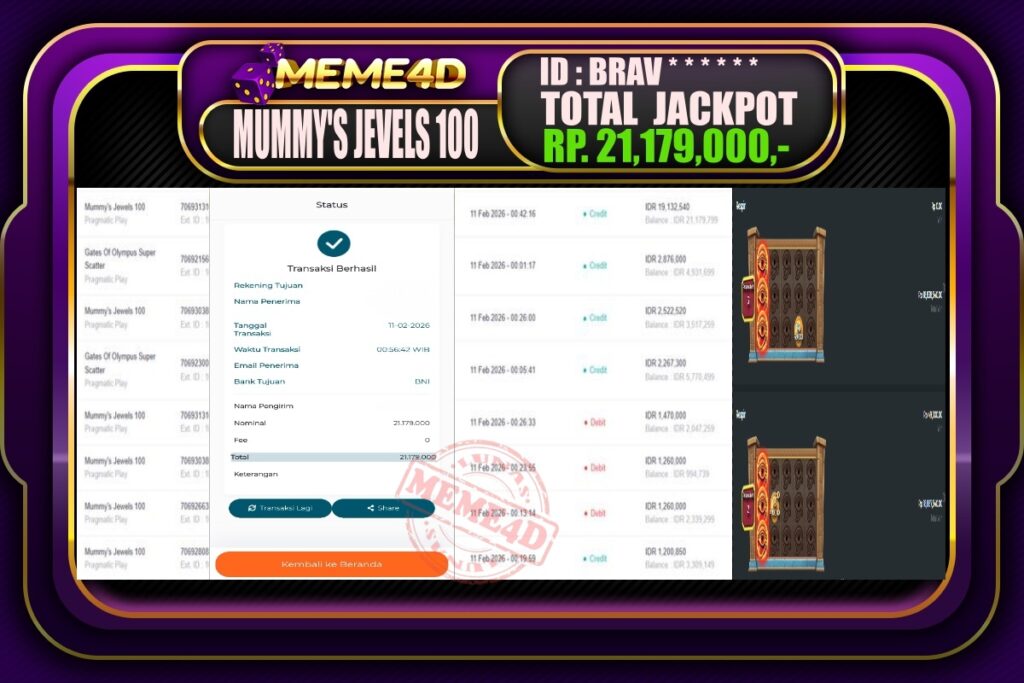 Bukti Jp MEME4D Slot Online 11 February 2026