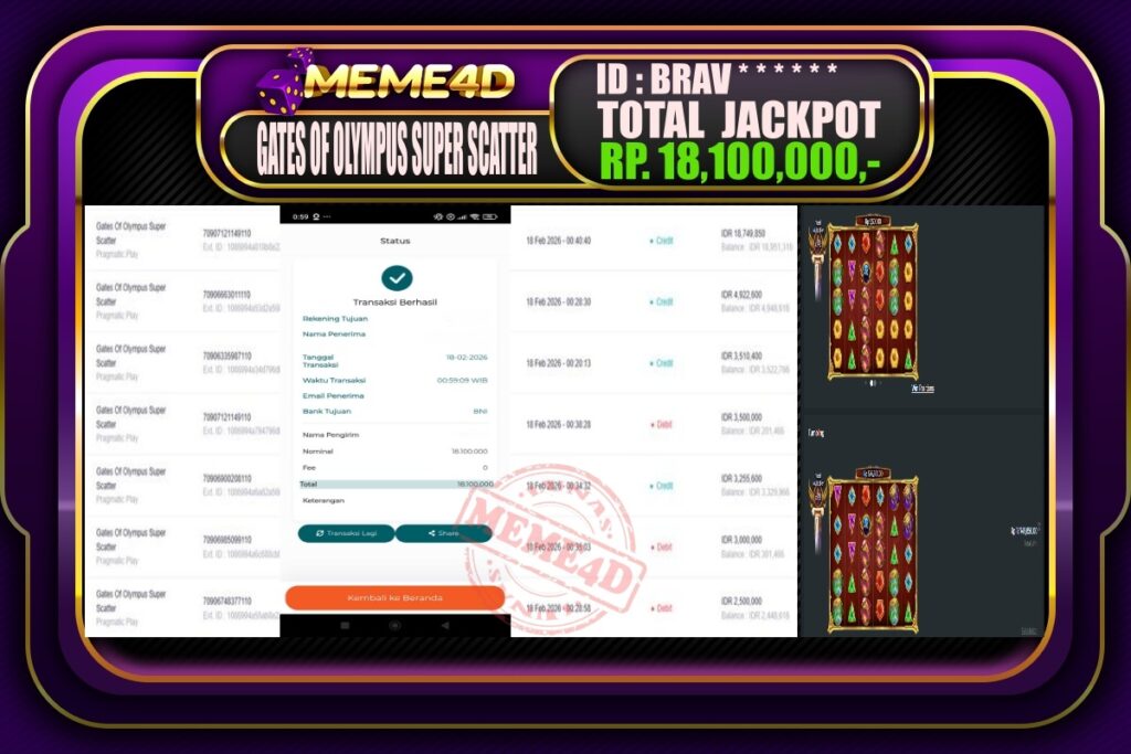 Bukti Jp MEME4D Slot Online 18 February 2026