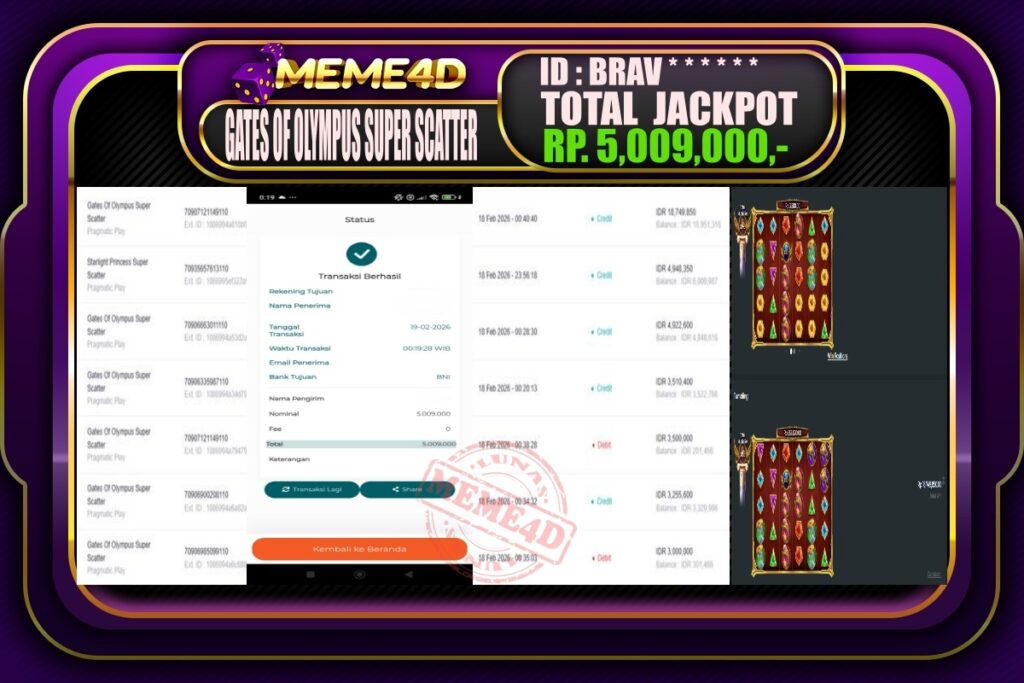 Bukti Jp MEME4D Slot Online 19 February 2026