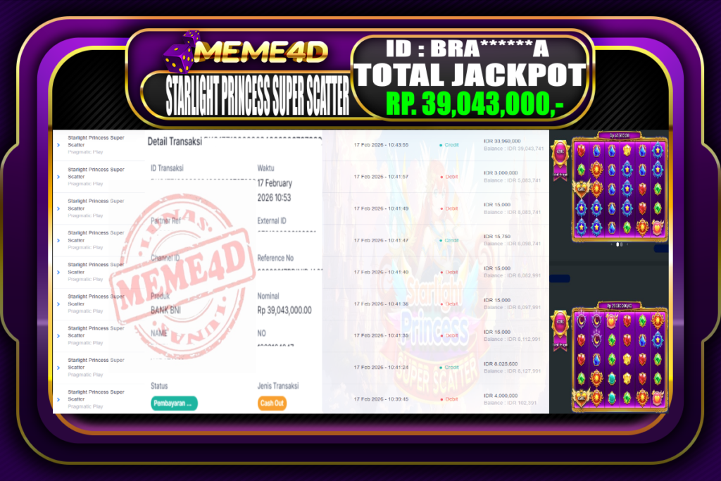 Bukti Jp MEME4D Slot Online 17 February 2026