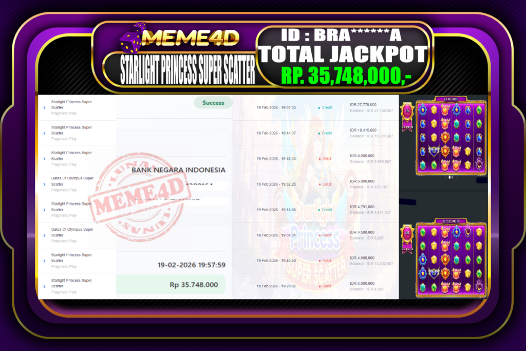 Bukti Jp MEME4D Slot Online 19 February 2026