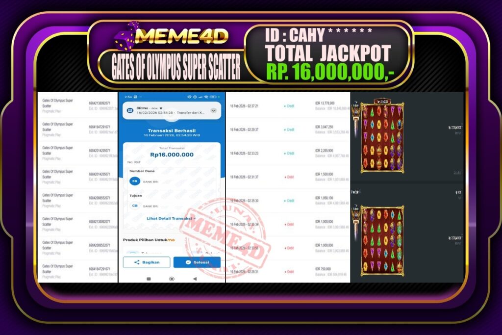 Bukti Jp MEME4D Slot Online 16 February 2026