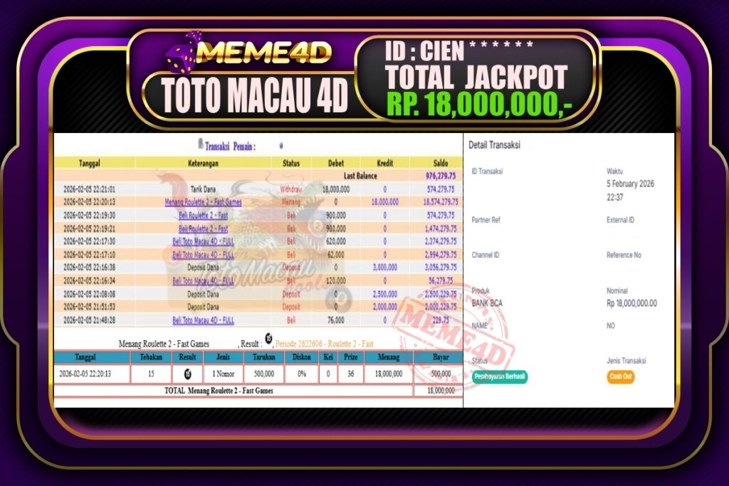Bukti Jp MEME4D Togel Online 06 February 2026