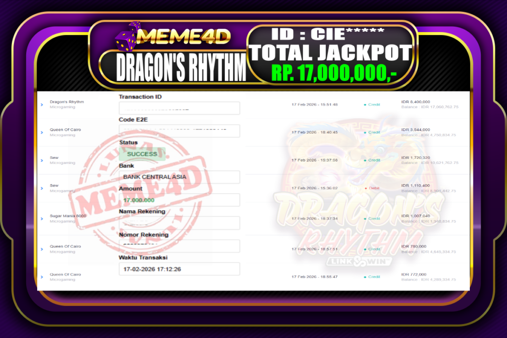 Bukti Jp MEME4D Slot Online 17 February 2026
