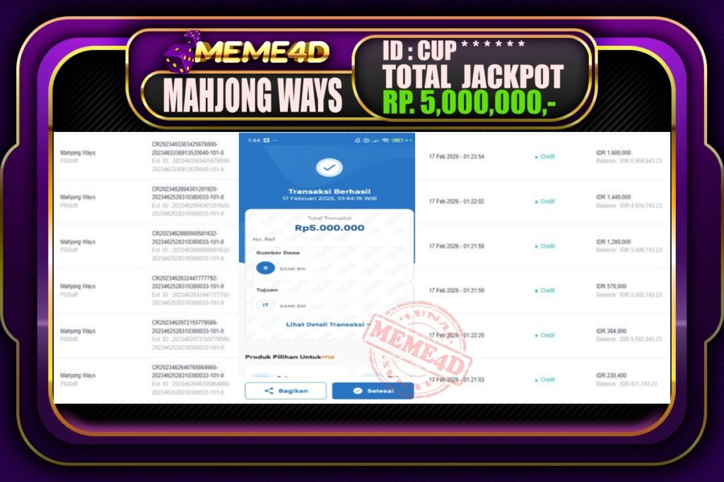 Bukti Jp MEME4D Slot Online 17 February 2026