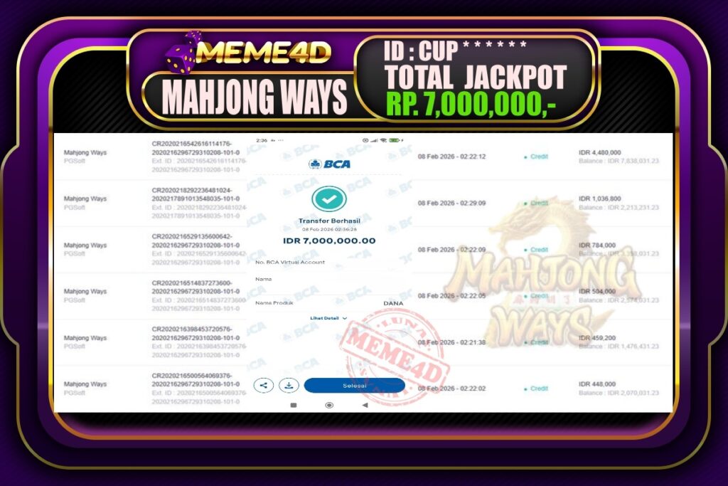 Bukti Jp MEME4D Slot Online 08 February 2026