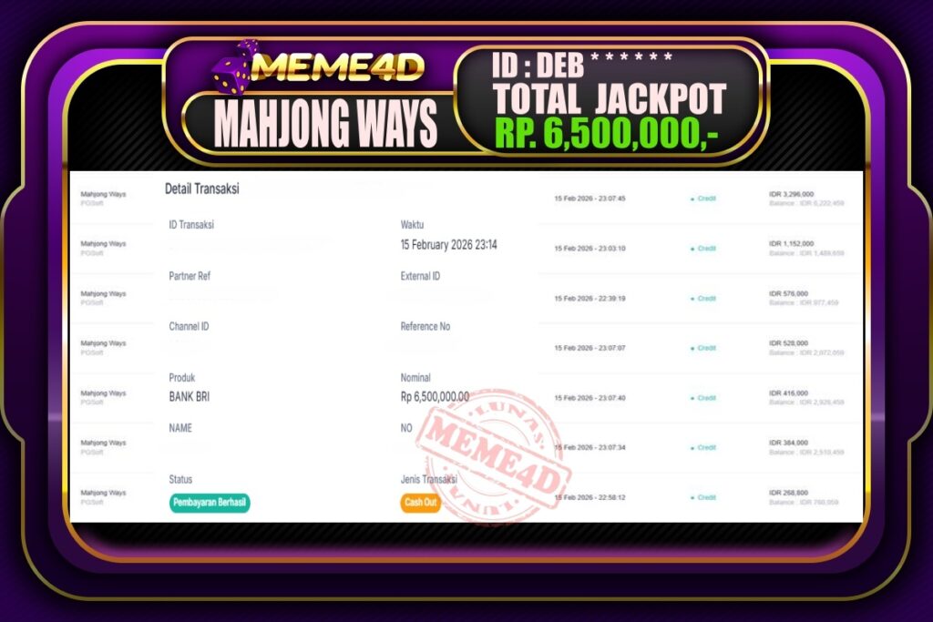 Bukti Jp MEME4D Slot Online 16 February 2026