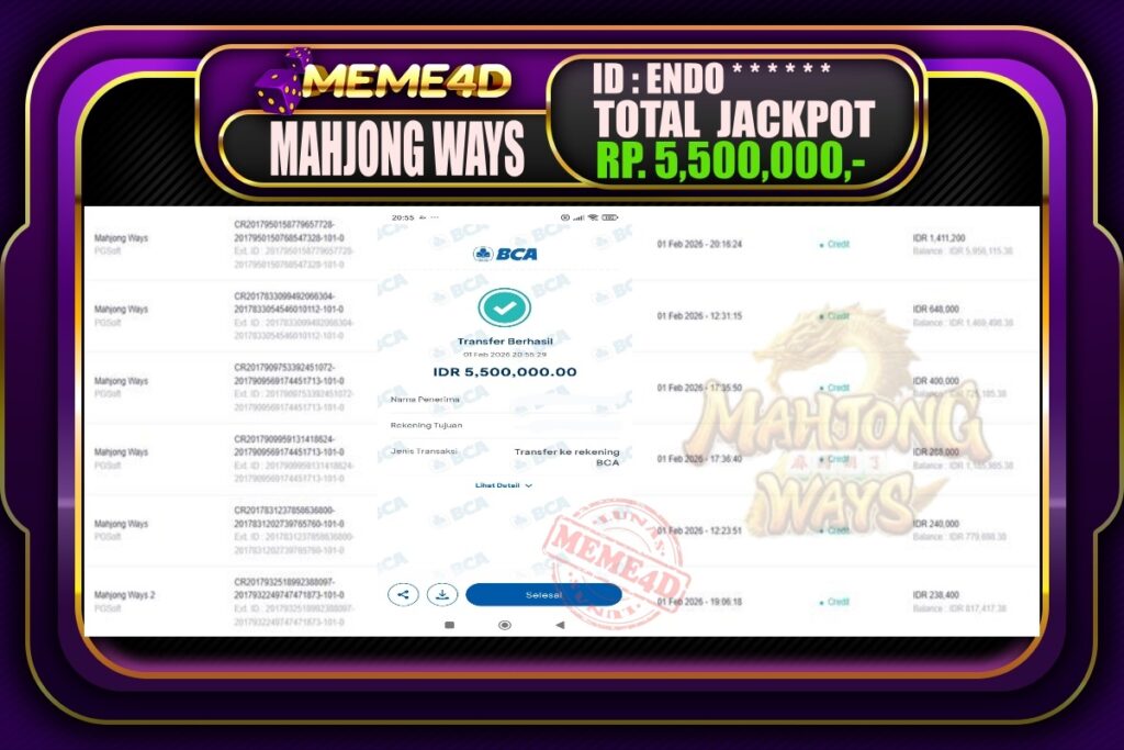 Bukti Jp MEME4D Slot Online 02 February 2026