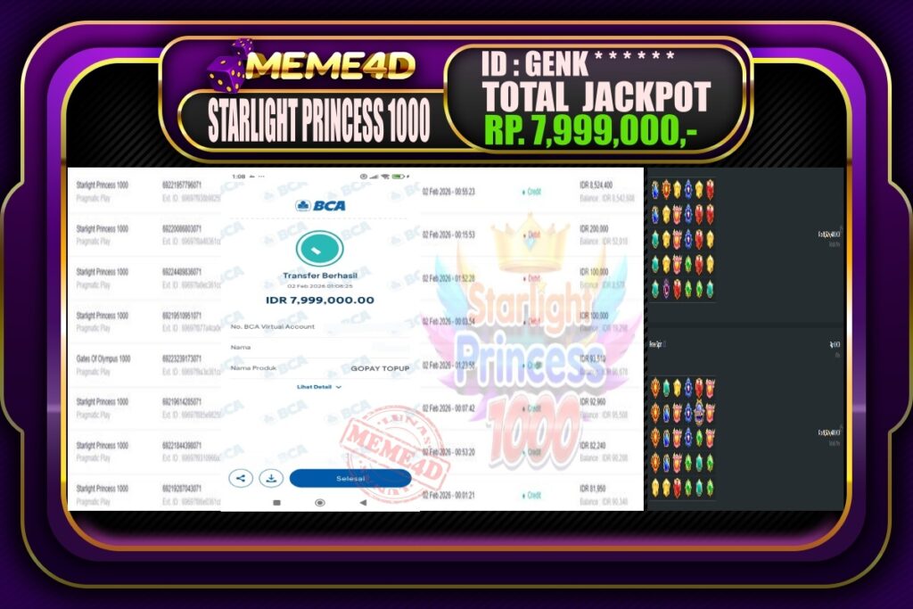 Bukti Jp MEME4D Slot Online 02 February 2026