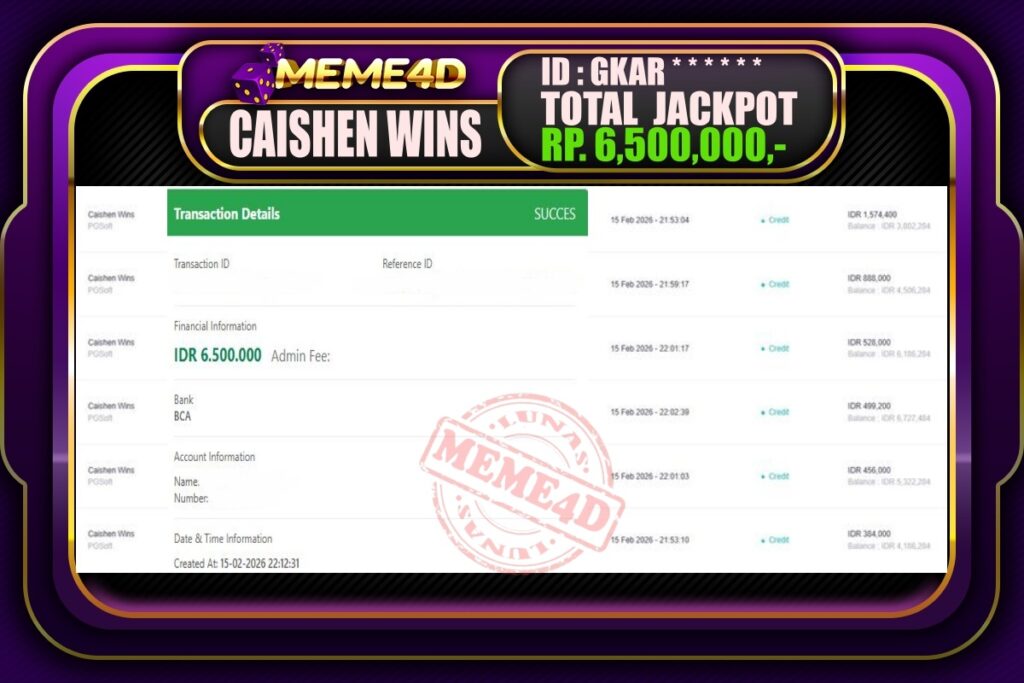Bukti Jp MEME4D Slot Online 16 February 2026