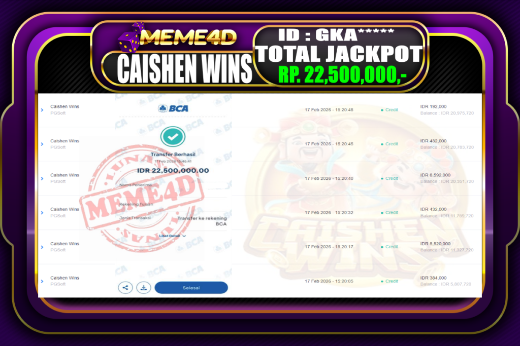 Bukti Jp MEME4D Slot Online 17 February 2026