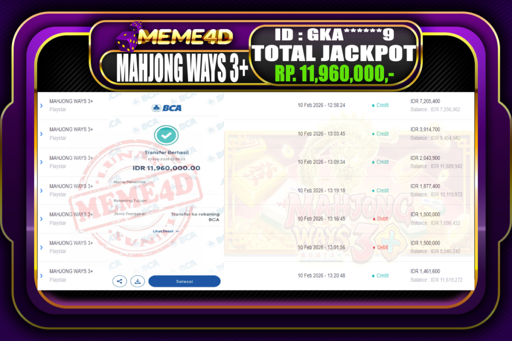 Bukti Jp MEME4D Slot Online 10 February 2026