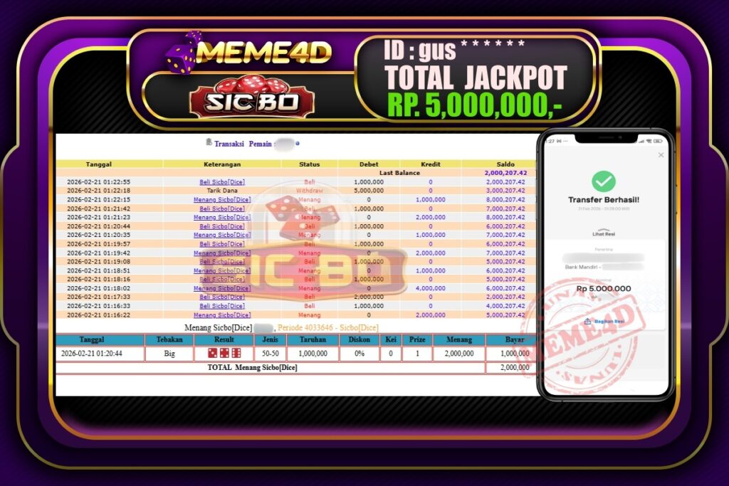 Bukti Jp MEME4D Casino Online 21 February 2026