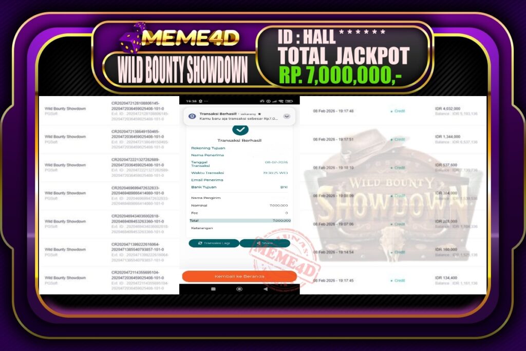 Bukti Jp MEME4D Slot Online 09 February 2026