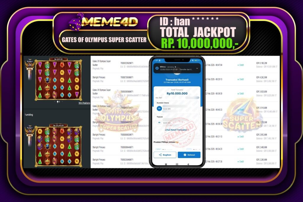 Bukti Jp MEME4D Slot Online 22 February 2026