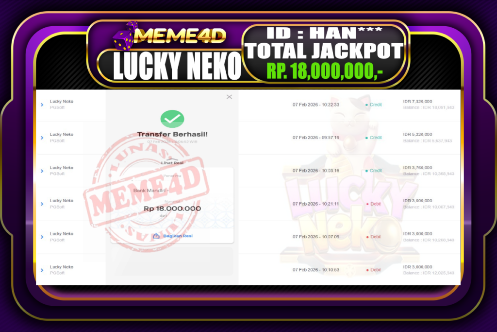 Bukti Jp MEME4D Slot Online 07 February 2026