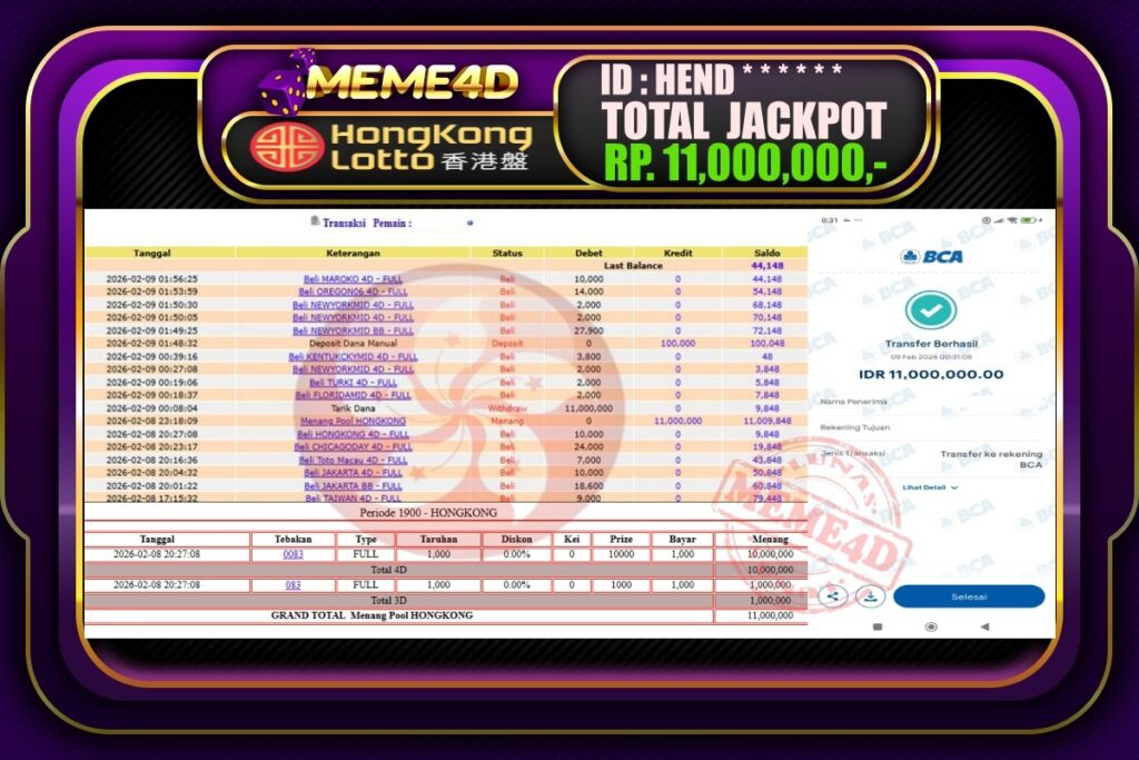 Bukti Jp MEME4D Togel Online 09 February 2026