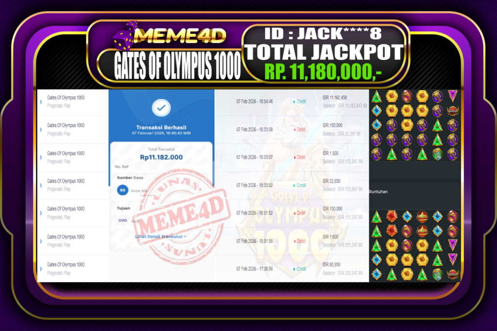 Bukti Jp MEME4D Slot Online 07 February 2026