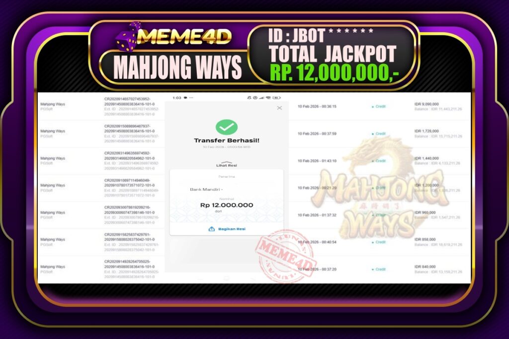 Bukti Jp MEME4D Slot Online 10 February 2026